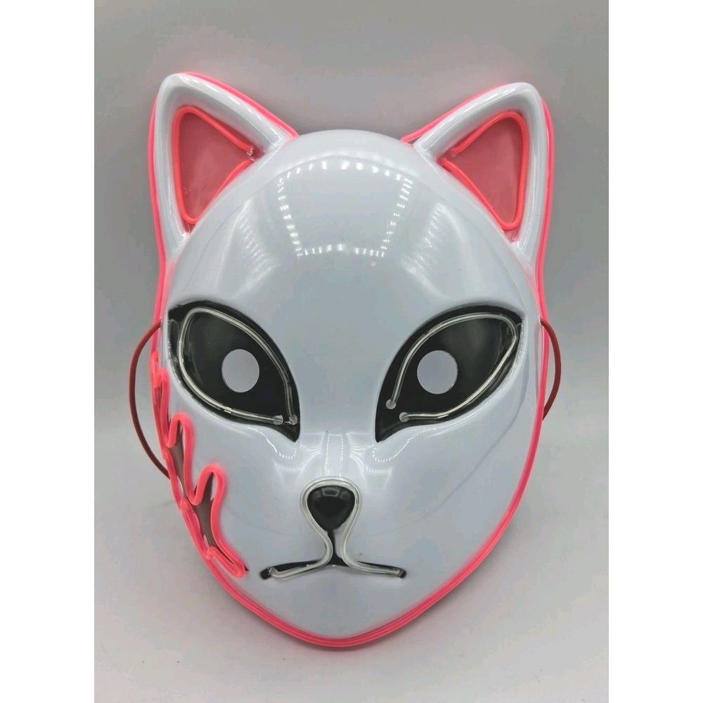 Demon Slayer Light Up Fox Mask LED Anime Cosplay Pink Blue White Glow Mask